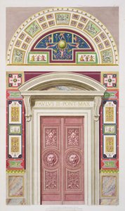 Porta de entrada para a Loggia de Rafael no Vaticano, de &39;Delle Loggie por Rafael no Vaticano&39;, gravada por Giovanni Ottaviani (c.1735-1808), publicada c.1772-77 (gravura colorida à mão)